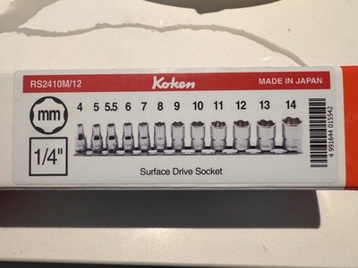Koken Surface Drive 1/4in Sockets Size 4-14 No Skip RS2410M/12