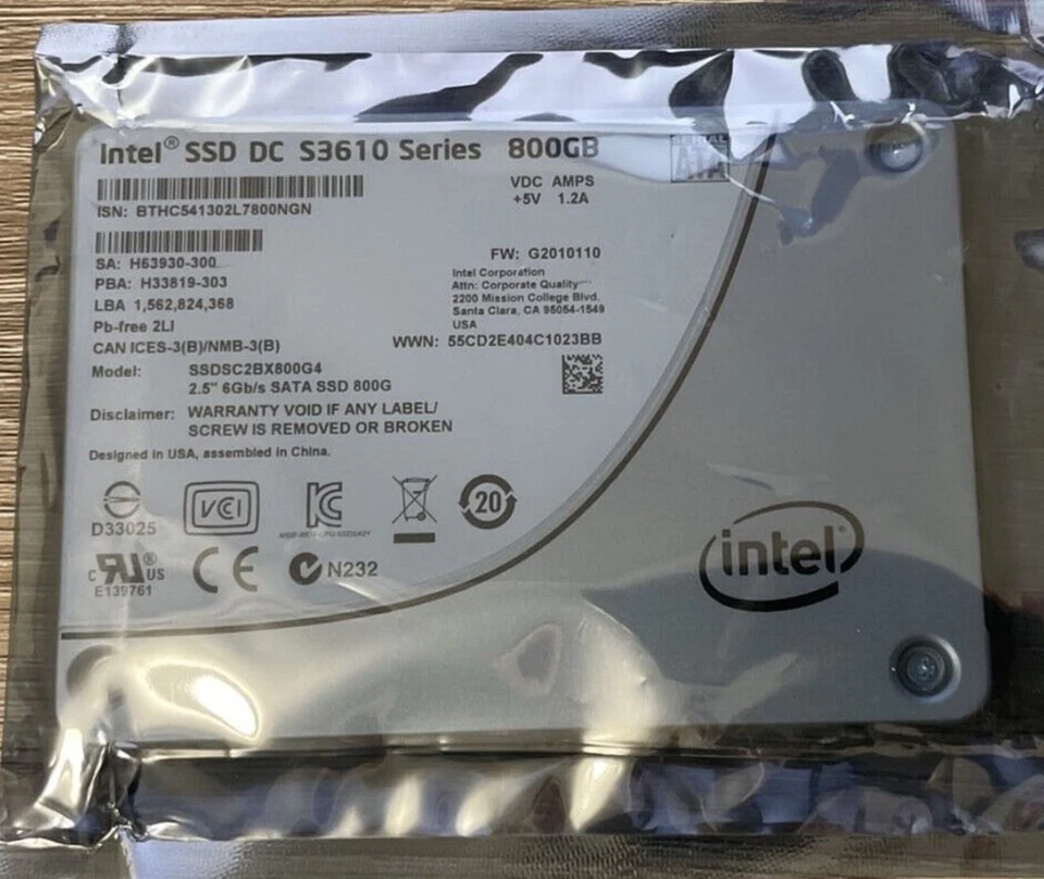 Intel S3610 Series 800GB SSD 2.5" SATA 6Gb/s Solid State Drive SSDSC1BG800G4