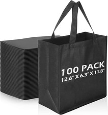 Reusable Tote Bags Non Woven Grocery Handle Bags 100 PCS Black