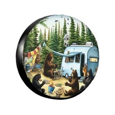 Camping Bears Spare Tire Cover for Rv SUV,Funny Waterproof Wheel Protectors