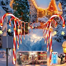 12PCS Solar Candy Cane Lights Outdoor Christmas Pathway Lights 8 Modes