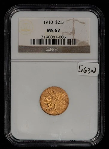 1910 G$2.50 Indian Head Gold Quarter Eagle - NGC MS 62 - SKU-G6302