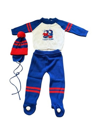 Vintage Infant Football  Touch Down' Knit Set with Hat Blue & Red 6/9 months