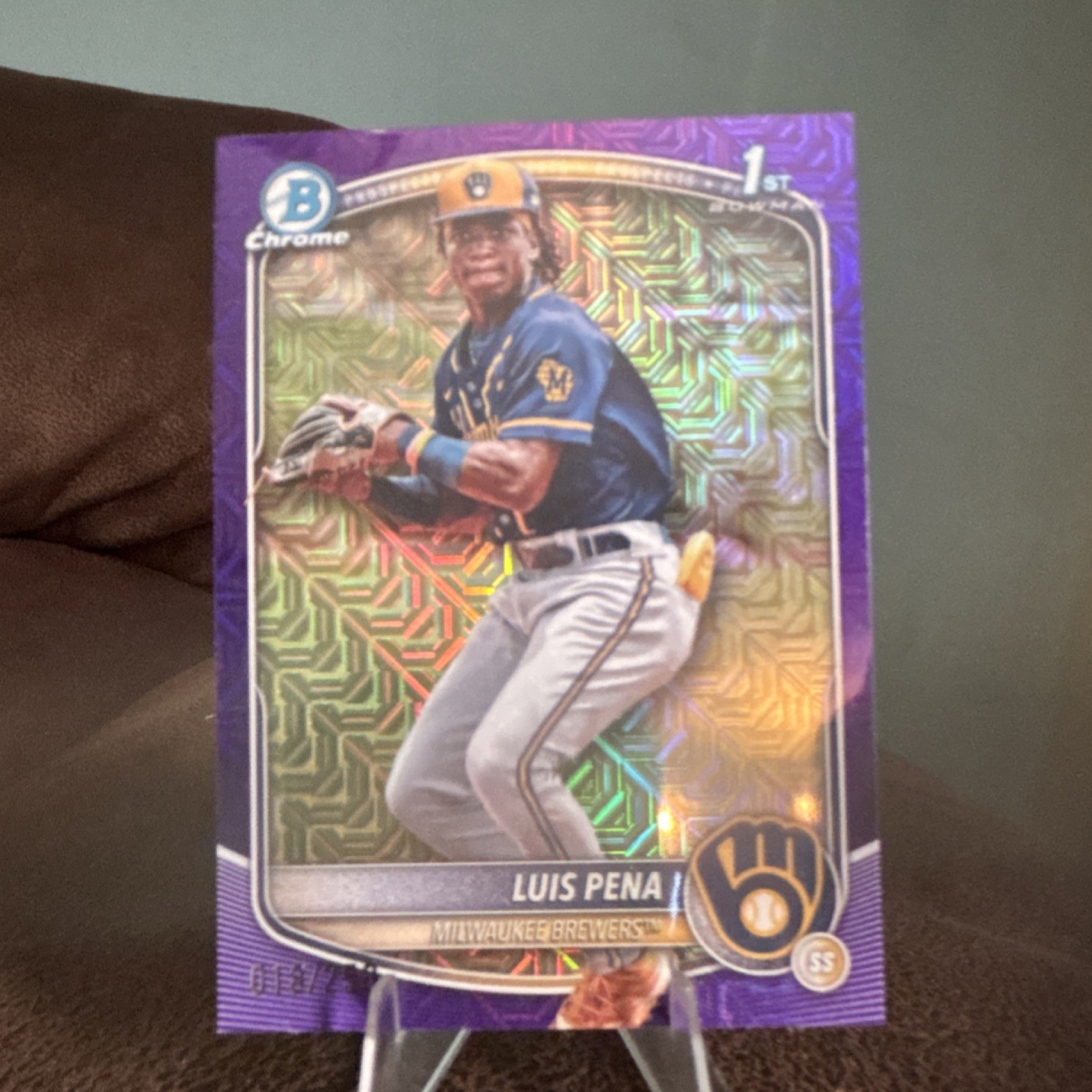 Topps 2025 Bowman Chrome Purple Mojo Refractor Luis Pena Brewers BCP-38 /250