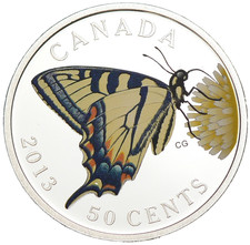 Canada Butterflies Tiger Swallowtail 2013 50 Cents Silver Plate #24705
