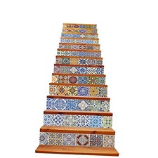 13 Strips Removable Stair Decals, Peel and Stick Vinyl Ceramic Tiles Pattern