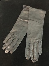 Vintage Aris Of Paris Evening Gloves Women  s 6.5 Black silk lined leather 11"