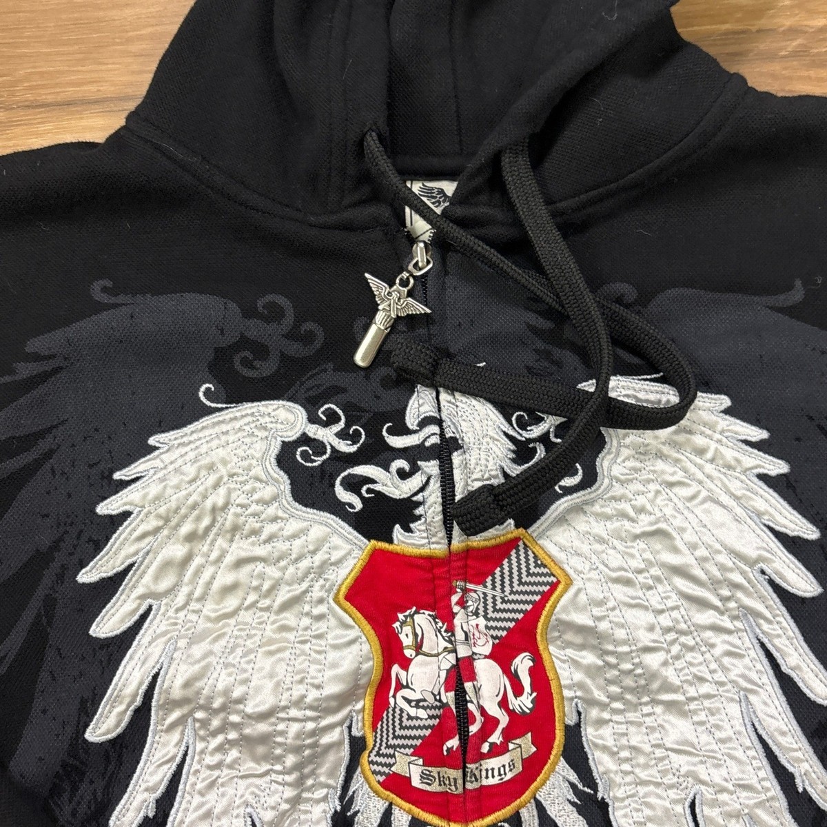 Avirex Full Zip Hoodie Size M Sky Kings Graphic Cotton Black Y2K Streetwear View 3
