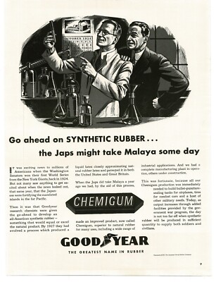 1943 Goodyear Tires Chemigum Synthetic Rubber Scientist Lab Vintage Print Ad