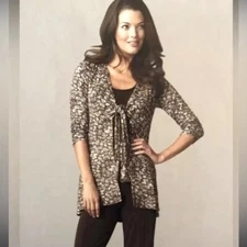 CABI Cobblestone Embellished Cardigan & Cami  Brown/White Sz M 907 & 967