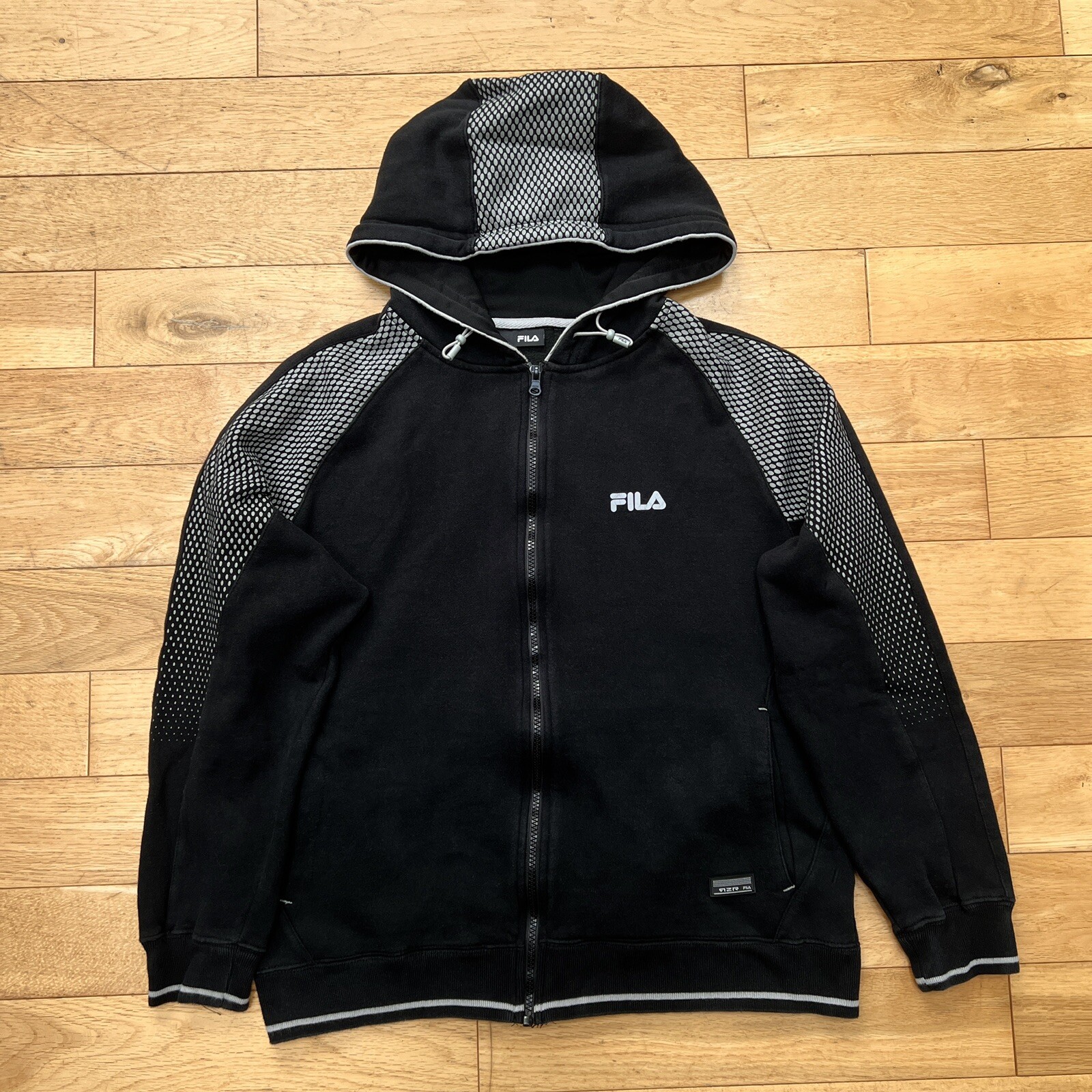 Felpa con cappuccio e zip Fila vintage uomo media nera grigia giacca felpa