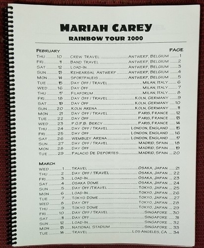 MARIAH CAREY - VINTAGE FEB - MARCH 2000 LARGE MNGR BAND CREW ONLY TOUR ITINERARY - Picture 2 of 9
