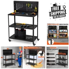 Sturdy Lacquered Metal Workbench with Easy-Glide Locking Wheels - 50.4 x 33.4