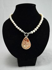 N8491 BELLISSIMA COLLANA GIROCOLLO CAMMEO FIORI VERE PERLE di FIUME BIANCHE