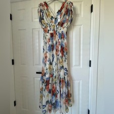 NWT Express Floral Draped Sleeve Pleated Maxi Dress