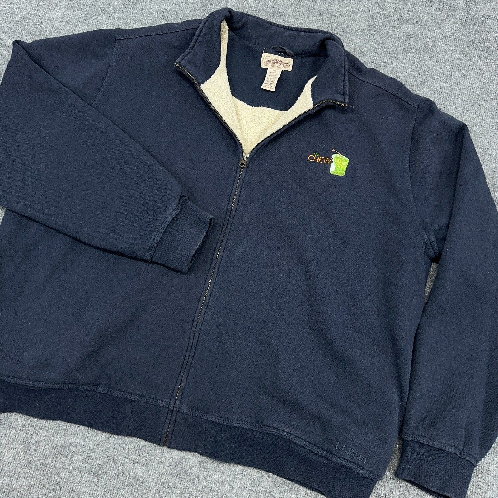 LL Bean Katahdin Iron Works Jacket Men 2XL Navy Sherpa Lined Sweatshirt Full Zip