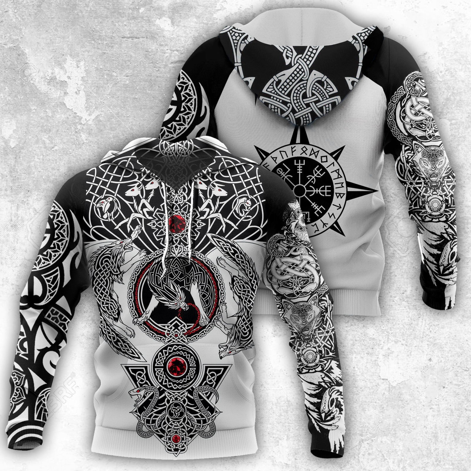 Viking The Wolves Black and White Printed Hoodie, Fashion for You, Friends Gift