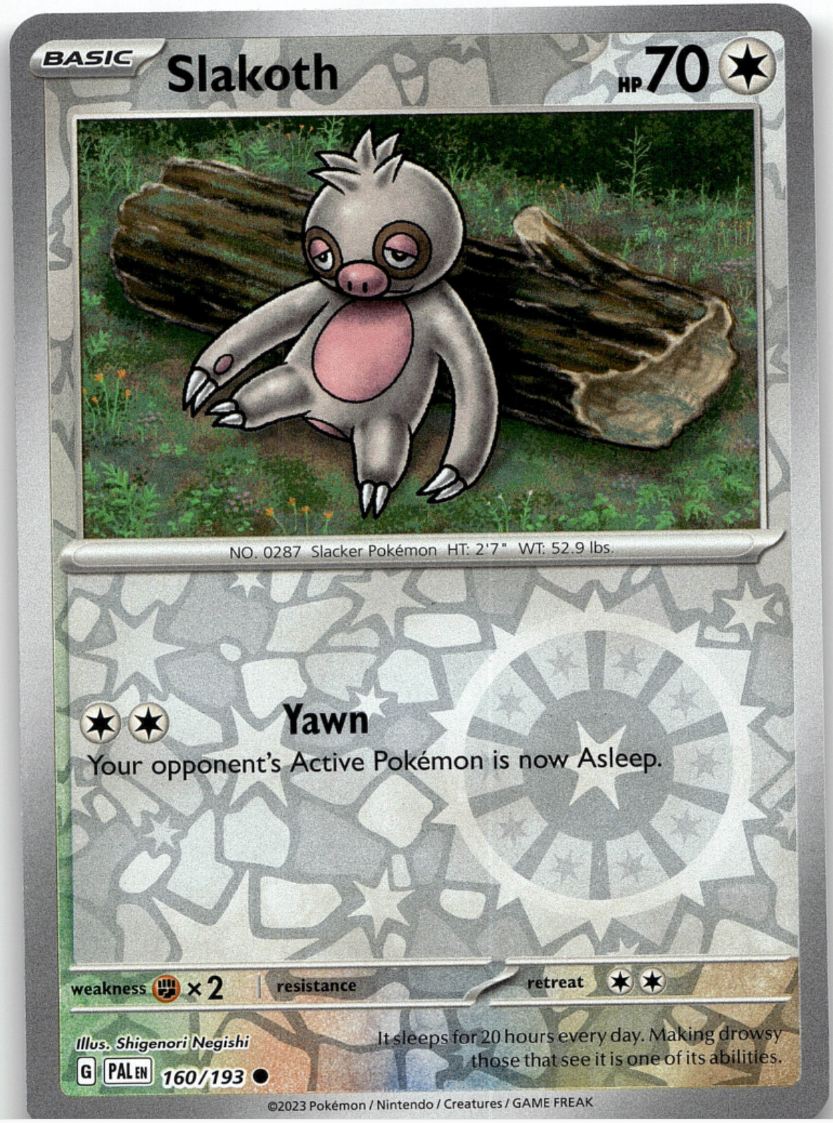 Pokemon -  Slakoth - 160/193 - Reverse Holo  - Paldea Evolved - NM/M