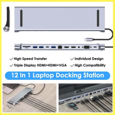 12in1 Dockingstation Docking Station USB C Hub  Display Adapter mit 2x4K HDMI