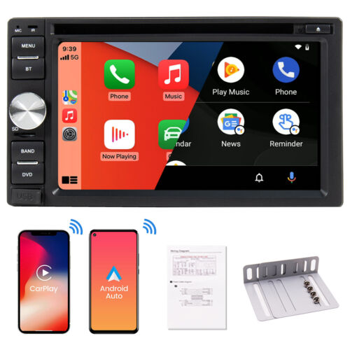 Car Stereo with Carplay 6.2 Inch Touch Screen DVD Player Double Din Radio Deck - Afbeelding 1 van 8