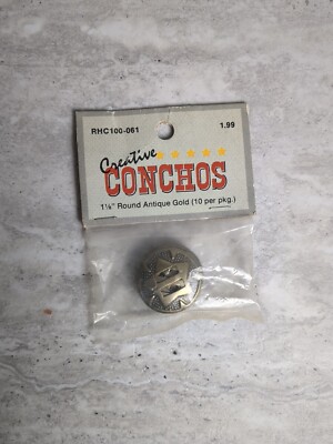 10 Pk 1 1/8'' Round Antique Gold Conchos Star Design