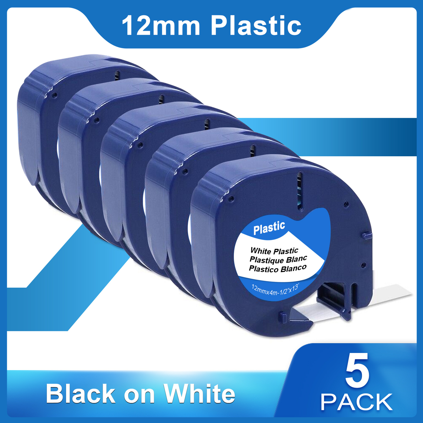 5 PACK LT 91331 Dymo Letratag Refill Compatible with Dymo Label Maker Tape 12mm