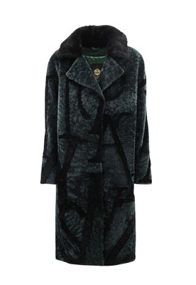 Shearling Coat VO633 Green Black Letters Winter Cozy