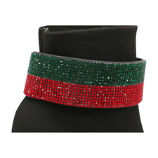 Women Gold Metal Boot Chain Bracelet Bling Shoe Green Red Band Wrap Around Strap