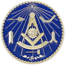 Emblema de coche maestro masónico en tono azul y dorado
