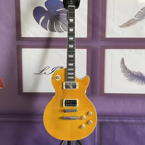 Custom Les Paul Electric Guitar Solid Body HPL Fretboard Yellow Flamed Maple Top