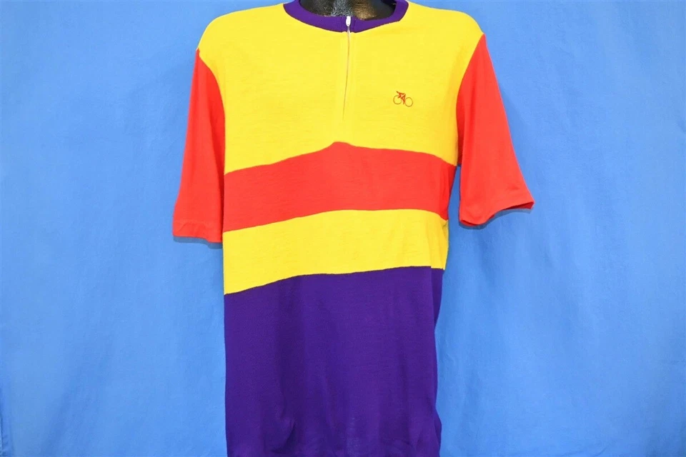 Camiseta De Colección Años 70 CICLISMO JERSEY COLOR BLOCK CATALINA MEDIA CREMALLERA AMARILLO MORADO L Foto 2 de 3