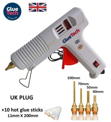100W Profi Heißklebepistole + Düsenset + 10X Sticks + Silikonmatte UK