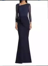 NWT Chiara Boni La Petite Robe Rippy Illusion Gown 12U.S./48IT Midnight Blue