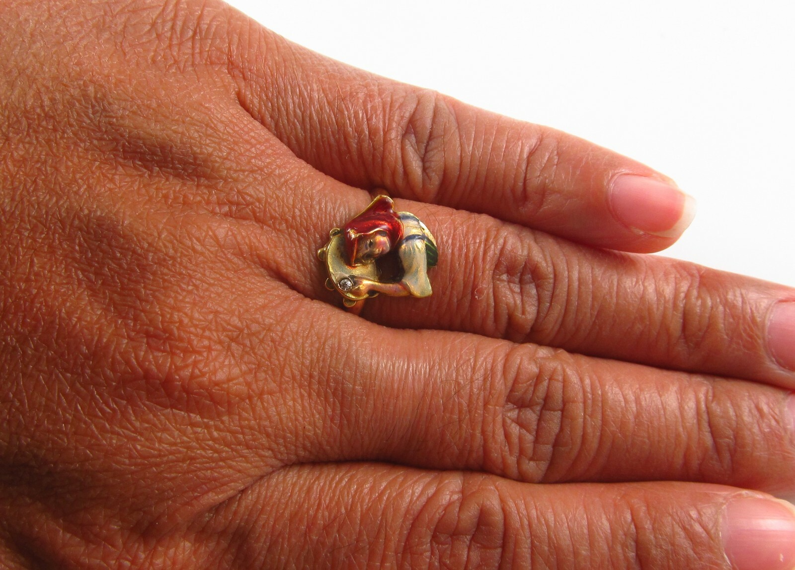 Antique 14k Gold Art Nouveau Enamel & Diamond Bavarian Bar Maid Ring ...