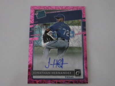 JONATHAN HERNANDEZ 2020 DONRUSS OPTIC RATED ROOKIE PINK HALO PRIZM AUTO RANGERS