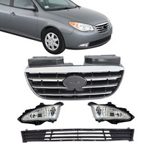 Front Upper Lower Grille And Fog Lights 4pcs For 2007-2010 Hyundai Elantra