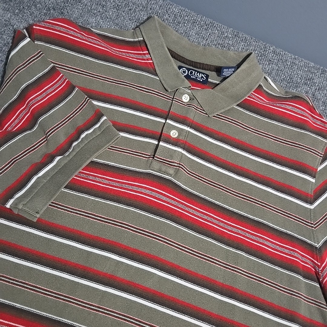 Vtg Chaps Polo Shirt Mens Extra Large Green Striped Pullover Short Sleeve Cotton