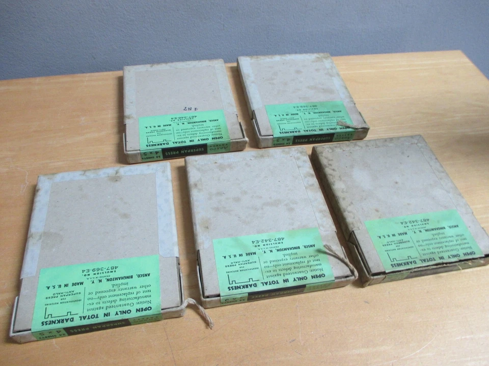 5 cajas de papel fotográfico Ansco Superpan Press 4 x 5 120 hojas *selladas* abril 1946 Foto 2 de 4