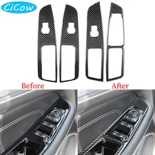 4Pcs Inner Door Window Lift Switch Panel Trim For Ford Edge 2018-19 Carbon Fiber