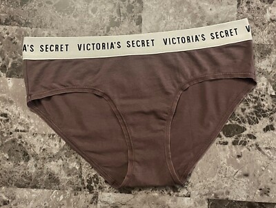 NWT VICTORIA'S SECRET SMALL BROWN THICK LOGO WAISTBAND RARE HIPHUGGER PANTIES