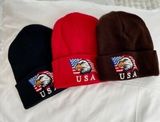 NWOT USA Flag Eagle Embroidered Knit Cuff Beanie Winter Cap Hat. OSFM.