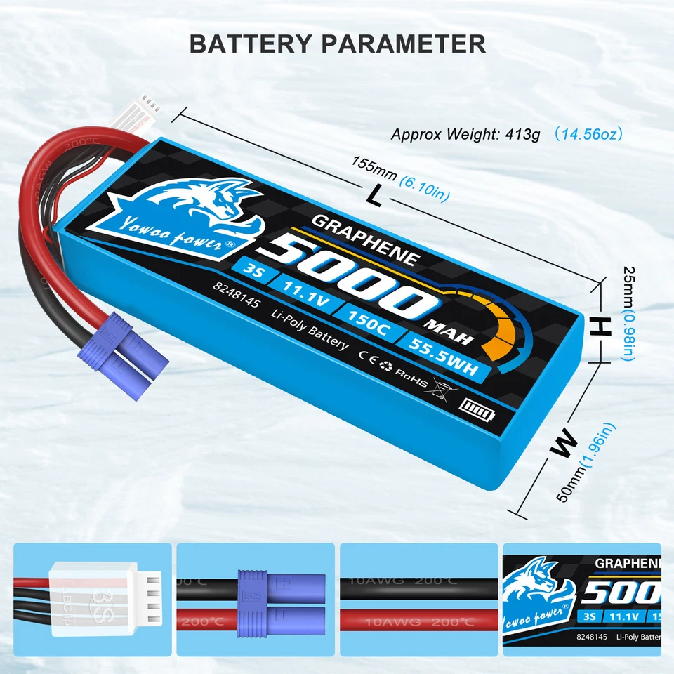 2pcs Yowoo 3S 5000mAh 150C 11.1V EC5 Lipo Battery Graphene for RC Drone Truck - Image 2 of 4