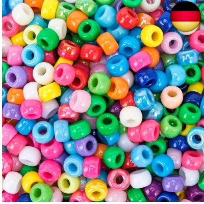 1500 Stück Perlen zum Auffädeln, DIY Pony Beads 6x9mm mit 24 Farben Bunte B