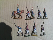 Napoleonic French infantry marching with mounted officer, Lead flats painted, FF