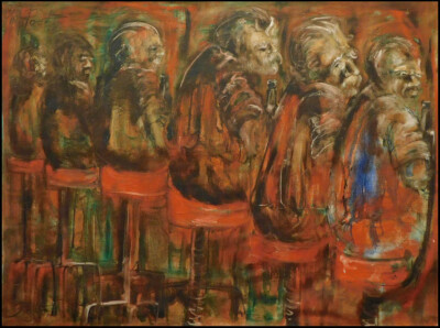 Gib Singleton Original Painting on Canvas ''The Post'' 1974 Hand Signed and titled