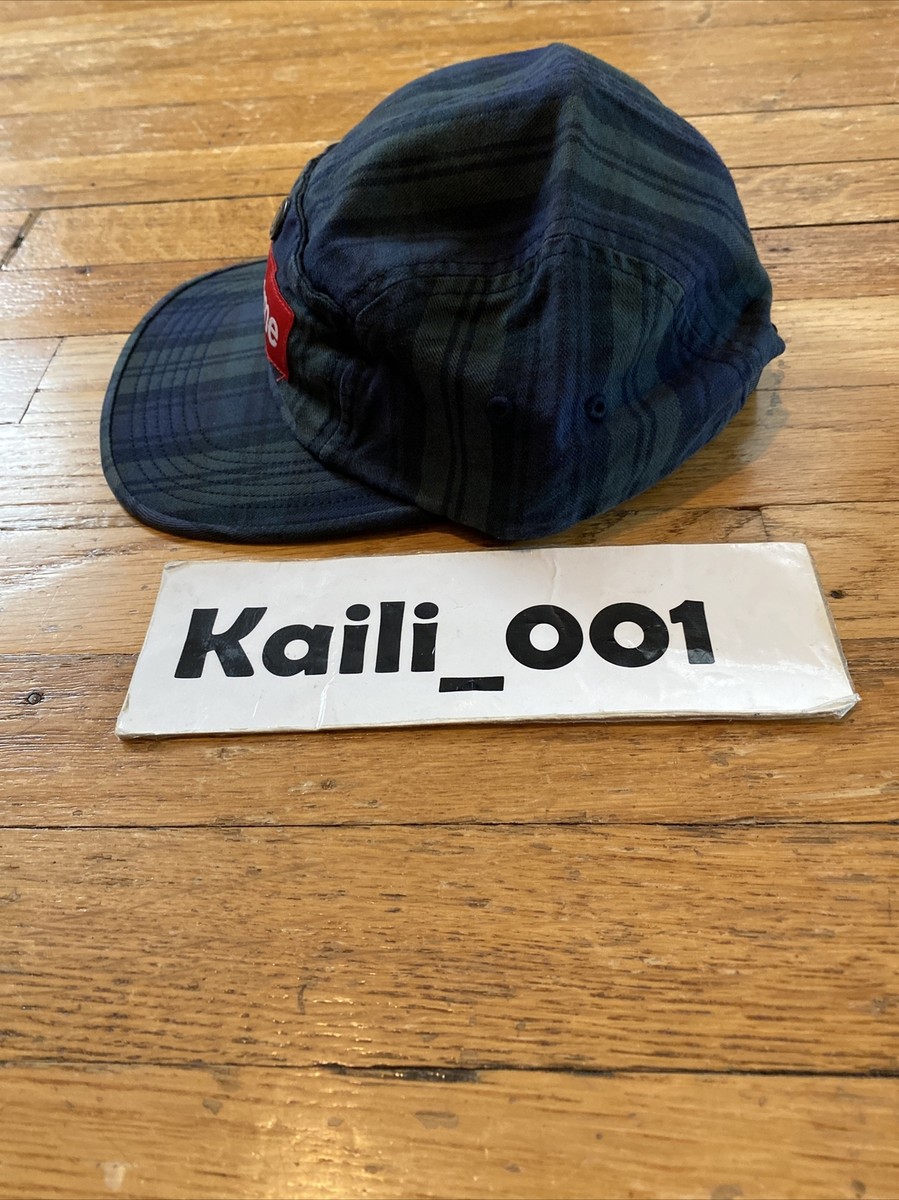 Supreme Snap Button Pocket Camp Cap FW18 Hat Black Watch Plaid B