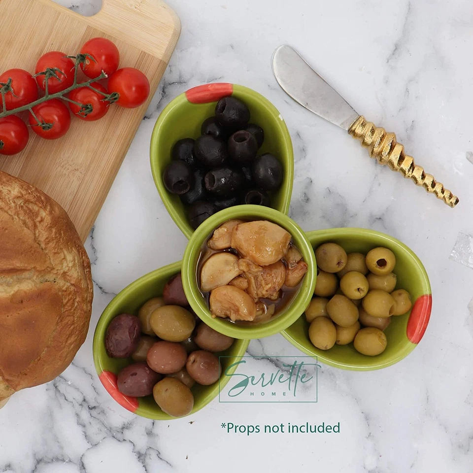 Olive Shaped Four Section Ceramic Condiment Divided Serving Tray - Image 2 of 4