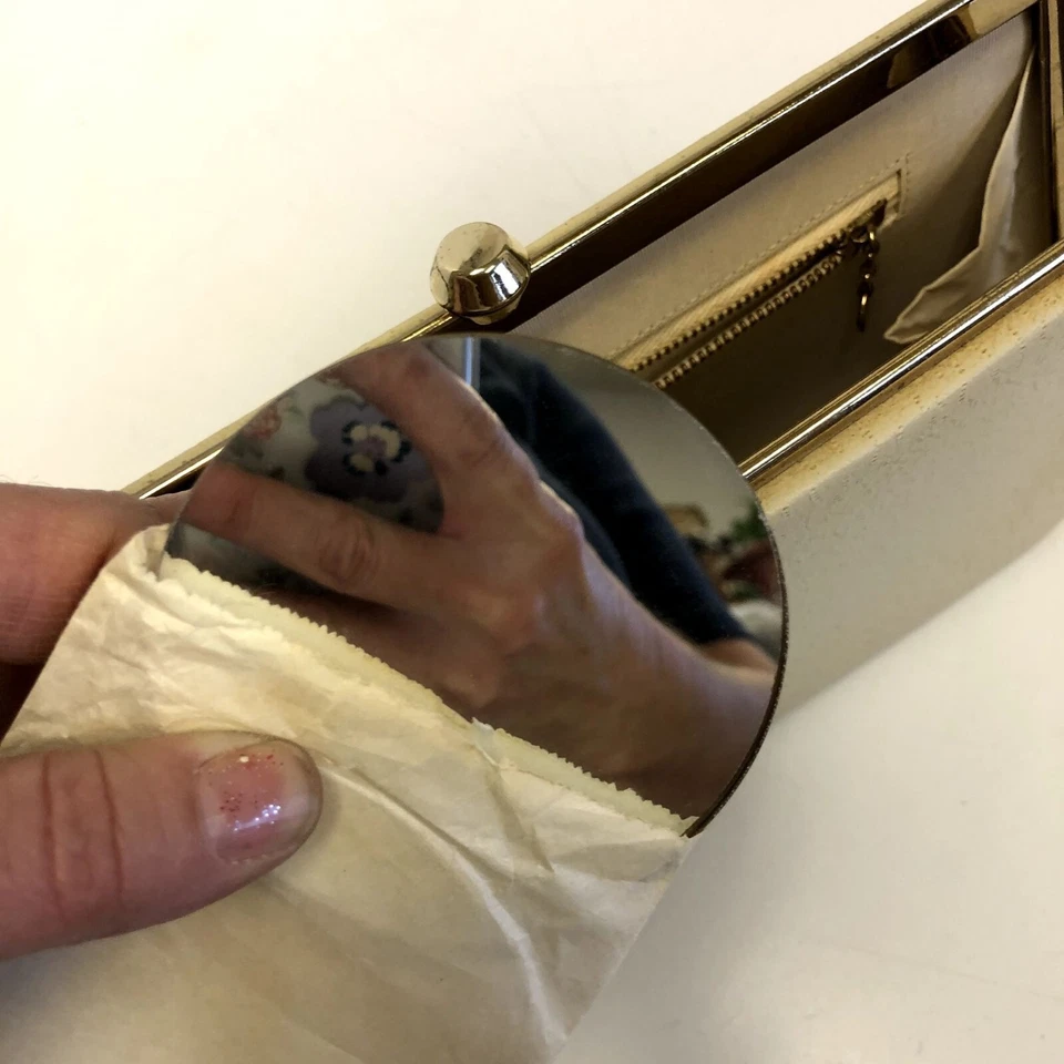 Vtg 50 60's 2 Tone Cream Beige PECCARY Print MOD Hand Bag Purse COCKTAIL Satchel - Image 2 of 4