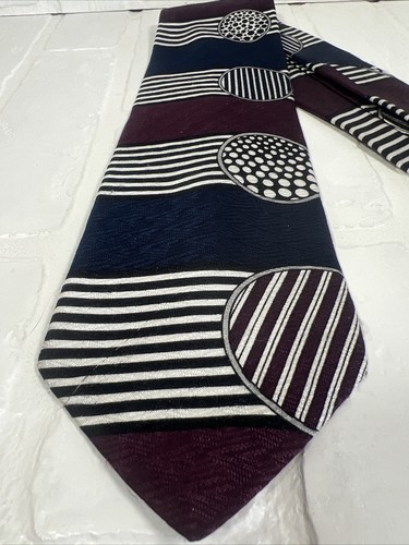 Watch It Silk Tie Made In USA Blue Purple Geometric Striped - Picture 6 of 6