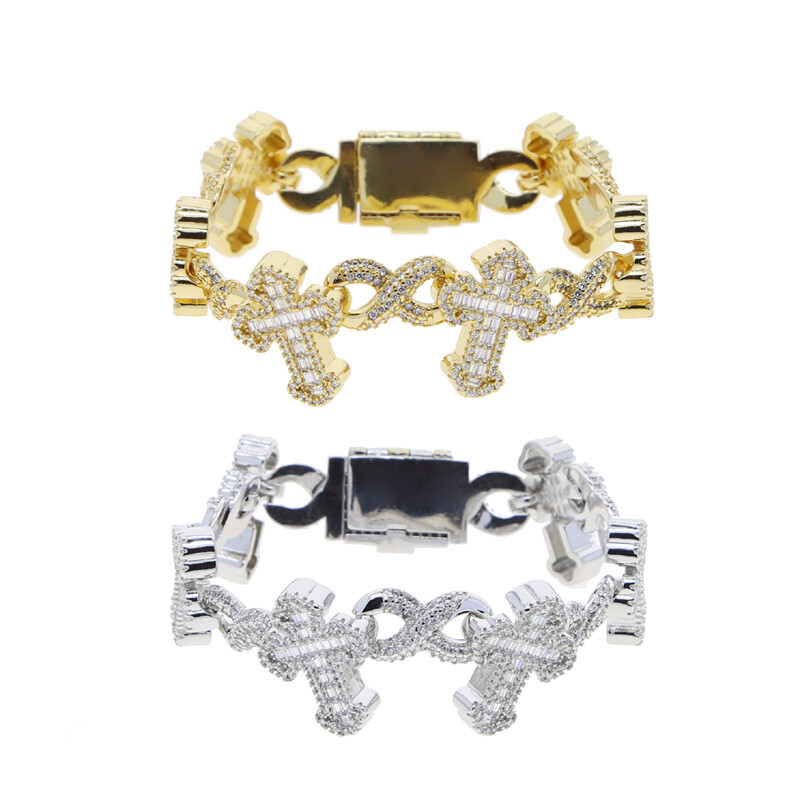 Hip Hop 8 Shape Cross Cuban Tennis Chain Bracelet TopBling Hip Hop 8 Shape Cross Cuban Tennis Chain Bracelet TopBling